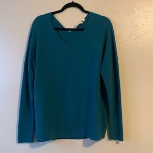 Soft Surroundings Size L All Cashmere Sweater-V Neck-Soft Seam-Relaxed Fit-Green